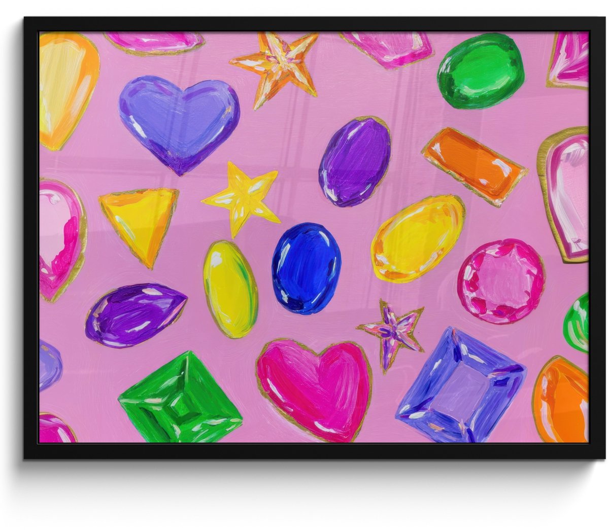 FrameYourWall Poster in lijst - Fotolijst 70x50 cm - Posters - Edelstenen - Vormen - Hartje - Kleurrijk - Posterlijst zwart - Decoratie - Wanddecoratie woonkamer - Muurdecoratie slaapkamer Vormen - Kleurrijk