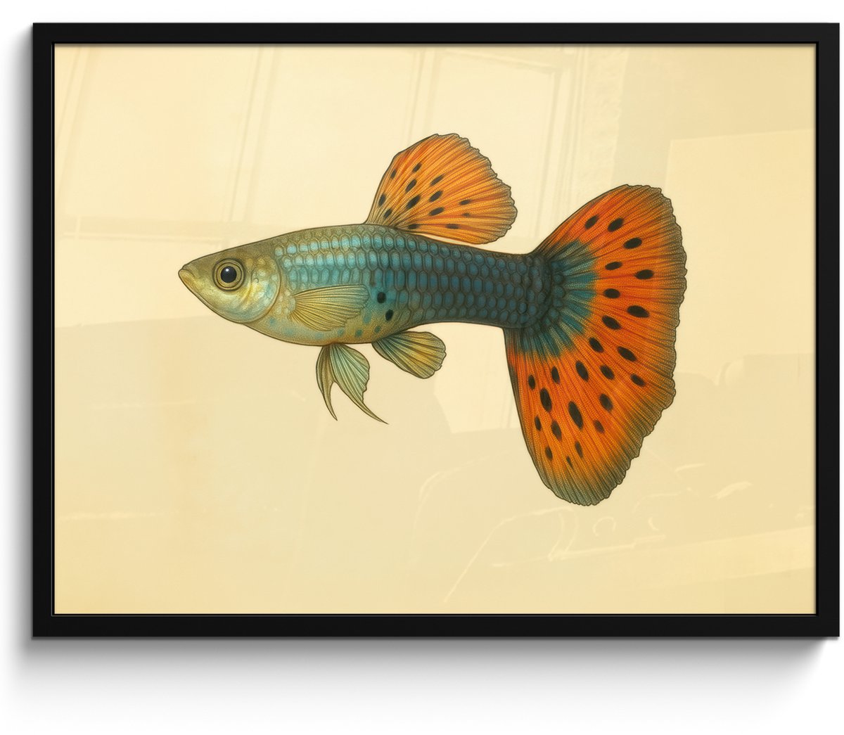 FrameYourWall Poster in lijst - Fotolijst 70x50 cm - Posters - Vis - illustratie - Stippen - Oranje - Posterlijst zwart - Decoratie - Wanddecoratie woonkamer - Muurdecoratie slaapkamer