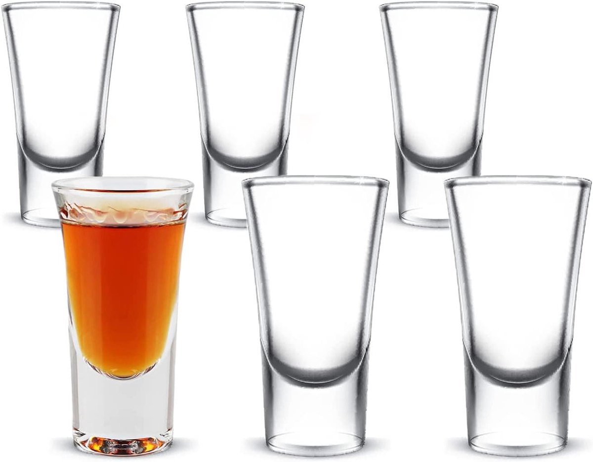 Borrelglazen set van 6 stuks - 25ml inhoud voor Tequila, Wodka, Whisky, Gin.