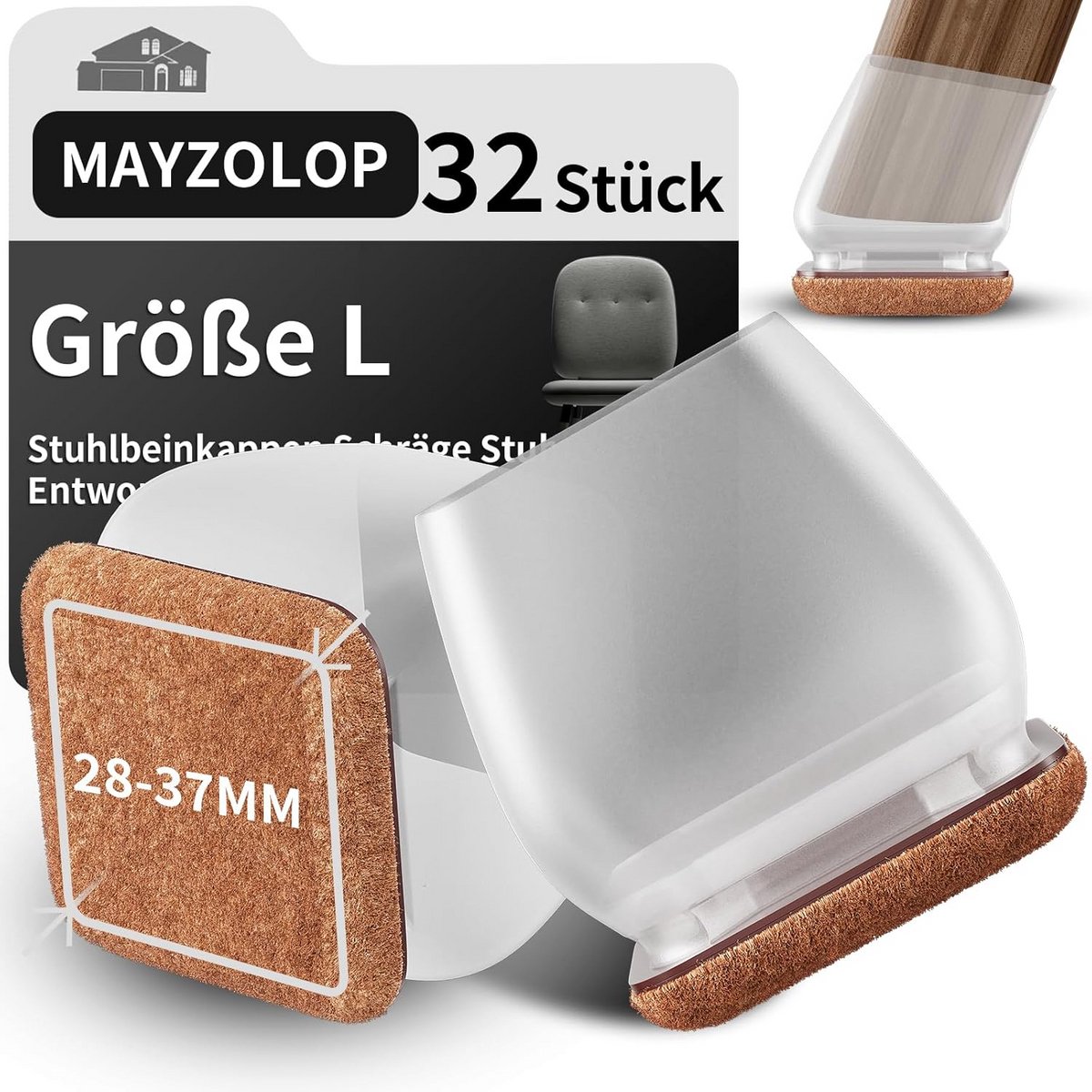 32x Stuk Stoeldoppen met Vilt - Transparante Beschermers voor Houten Vloeren (3,2 cm)
