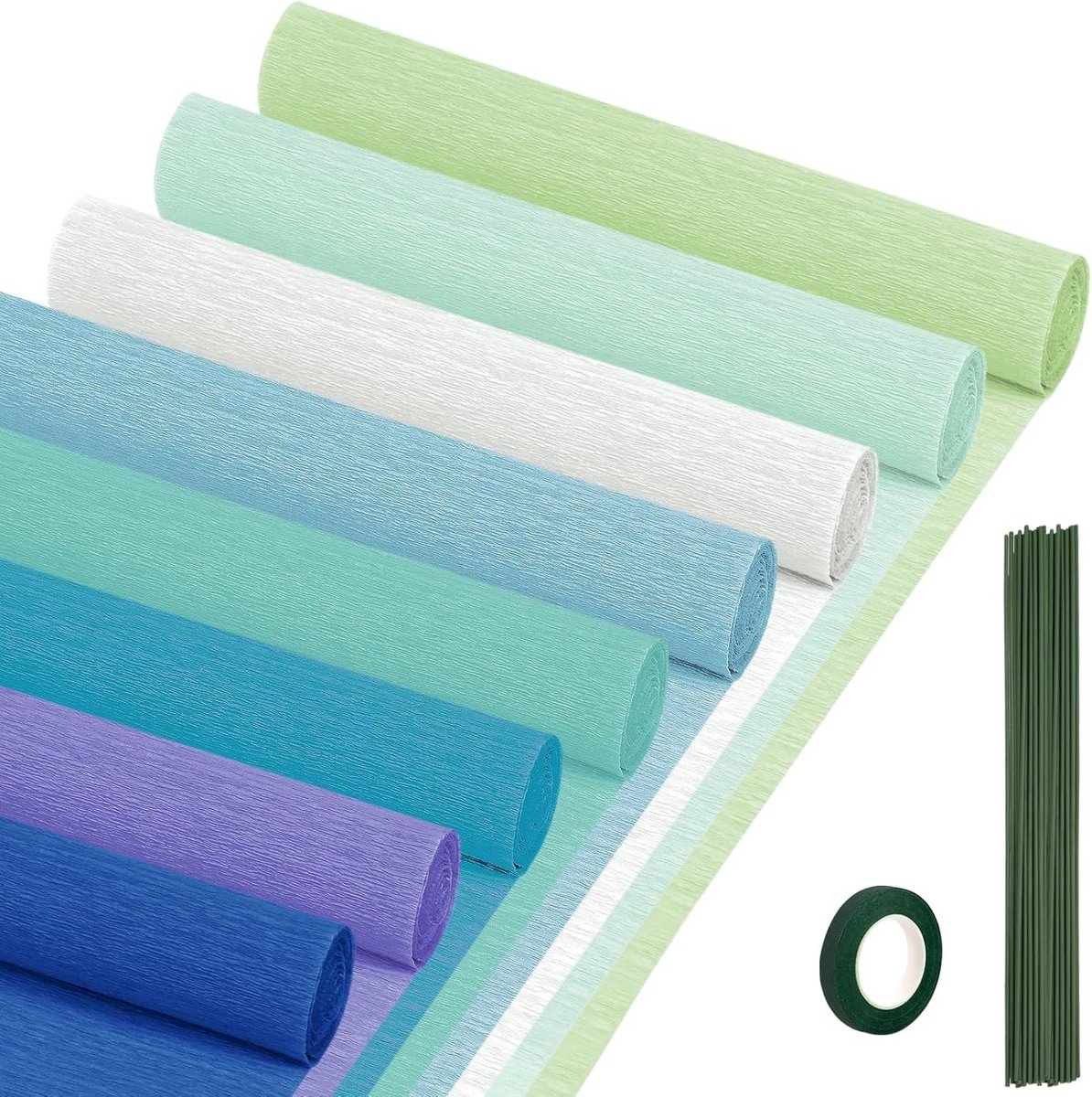 Crepepapier Slingers Set - 8 Rollen Diverse Blauwe Tinten - Knutselpapier voor Decoratie en Cadeauverpakking