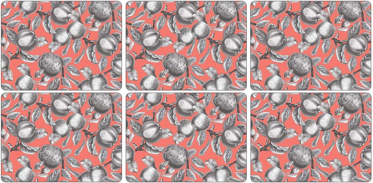 Set van 6 Placemats met Fruitpatroon, Gemaakt van Kurk, Multicolor