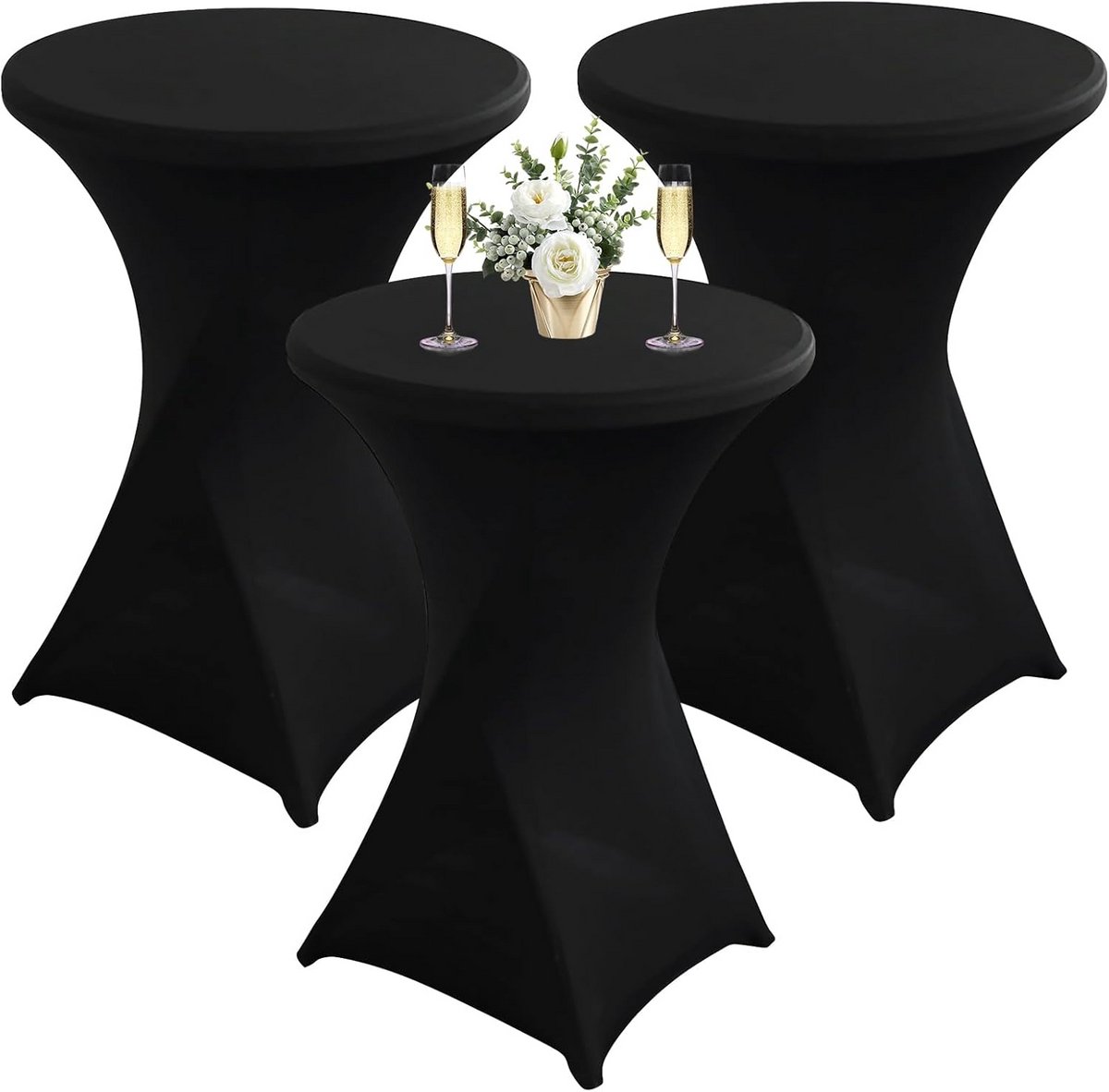 Set van 3 Elastische Tafelhoezen voor Bistrotafel Vierkante Barhoes 80x110 cm Zwart