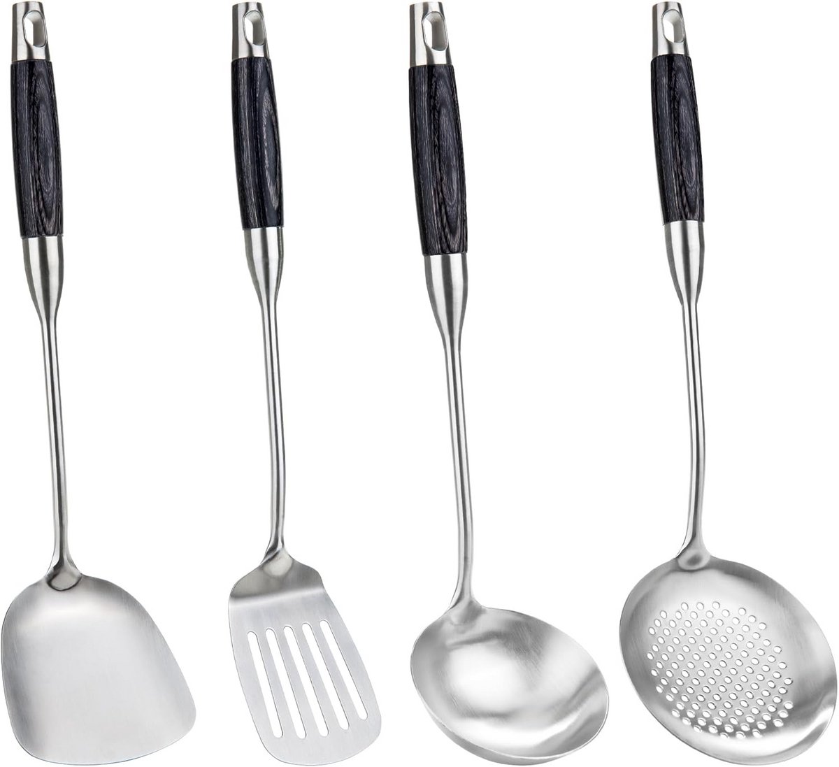 Wok Spatula Set - Spatula, Pollepel, Schuimspaan en Perforated Spatula