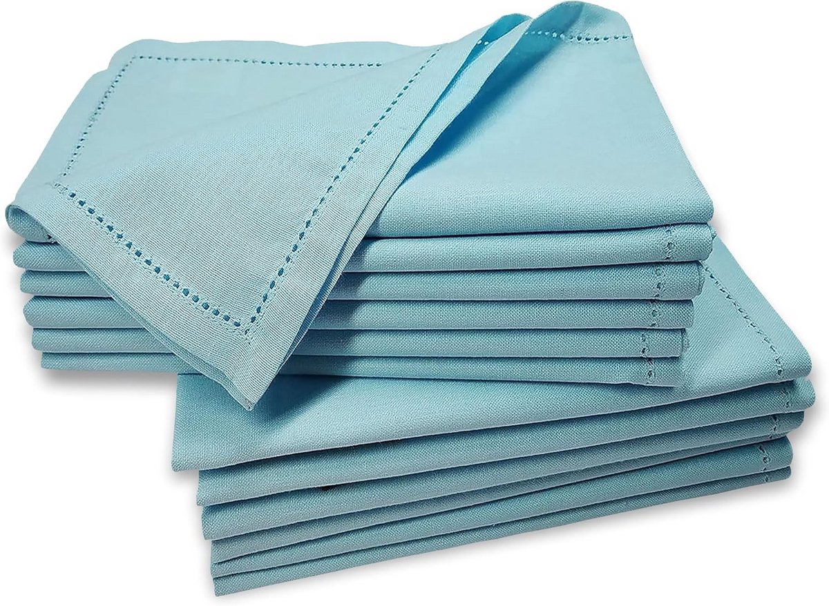 12-pack katoenen openslaande servetten 20x20 cm aqua blauw