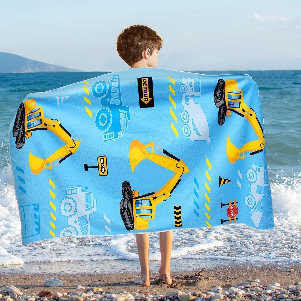 Microvezel strandlaken kinderen 76 x 150 cm vrachtwagen print