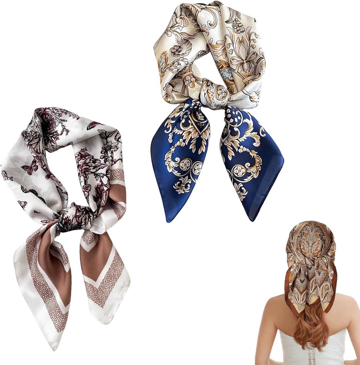 Set van 2 Zijdezachte Bandana Sjaals voor Dames - 70x70cm
