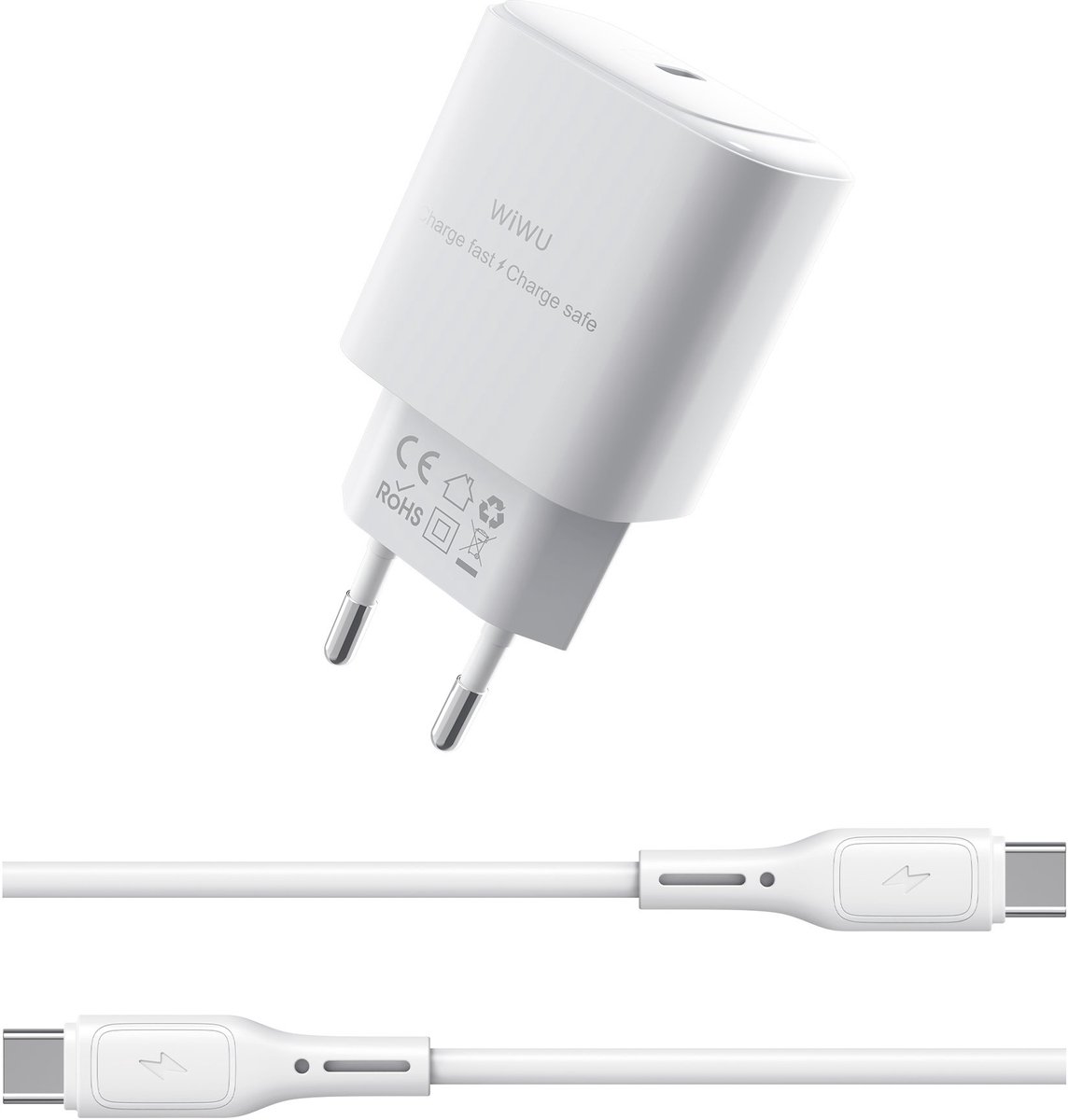 WiWU 30W snellader – USB-C oplader inclusief USB-C Kabel – Wit