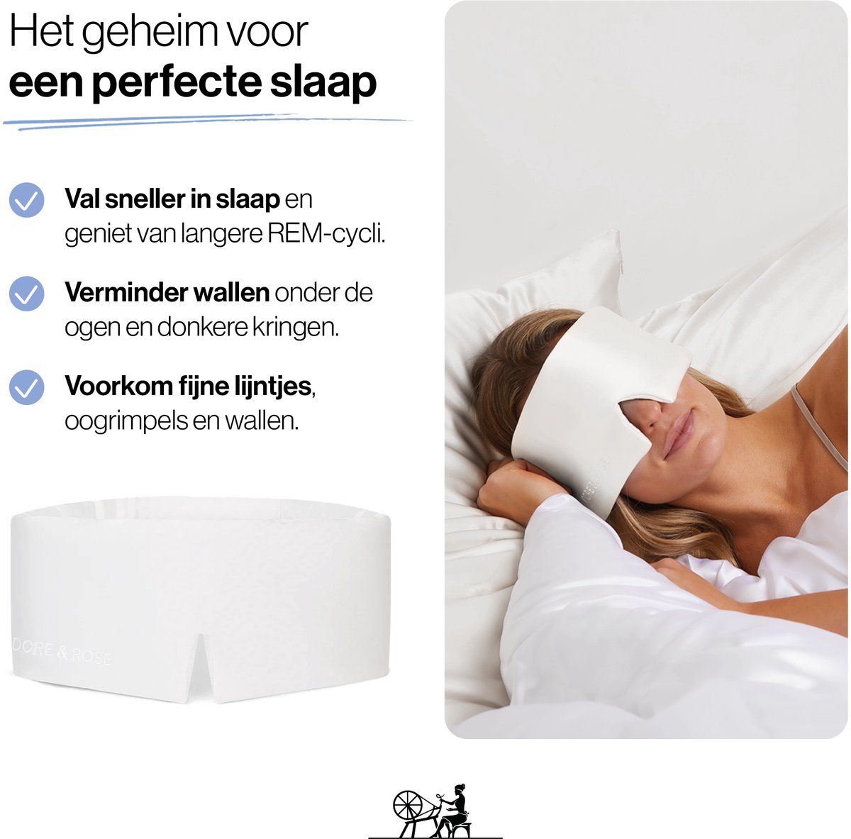 Dore & Rose - Slaapmasker - Oogmasker - Zijden Slaapmasker Voor Mannen en Vrouwen - Deep Sleep Mask - Eye Mask - Verduisterend - Wallen - Wit — afbeelding 2