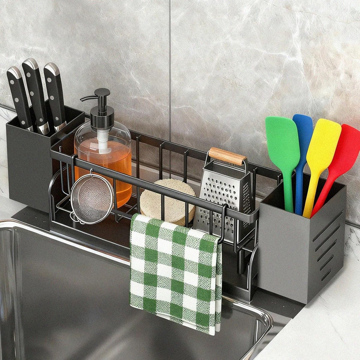 Slanke RVS Gootsteen Organizer met Zelfdrogende Afvoerkuip