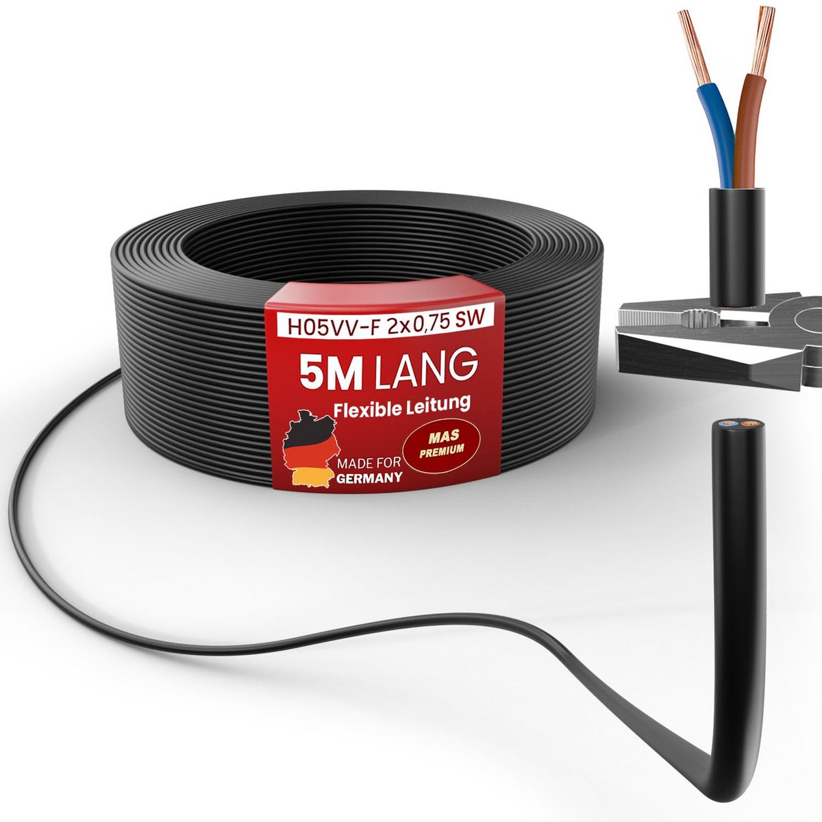Flexibele Kunststof Slangkabel H05VV-F voor Apparaten en Installatie (Verschillende Meters en Dwarsdoorsneden)