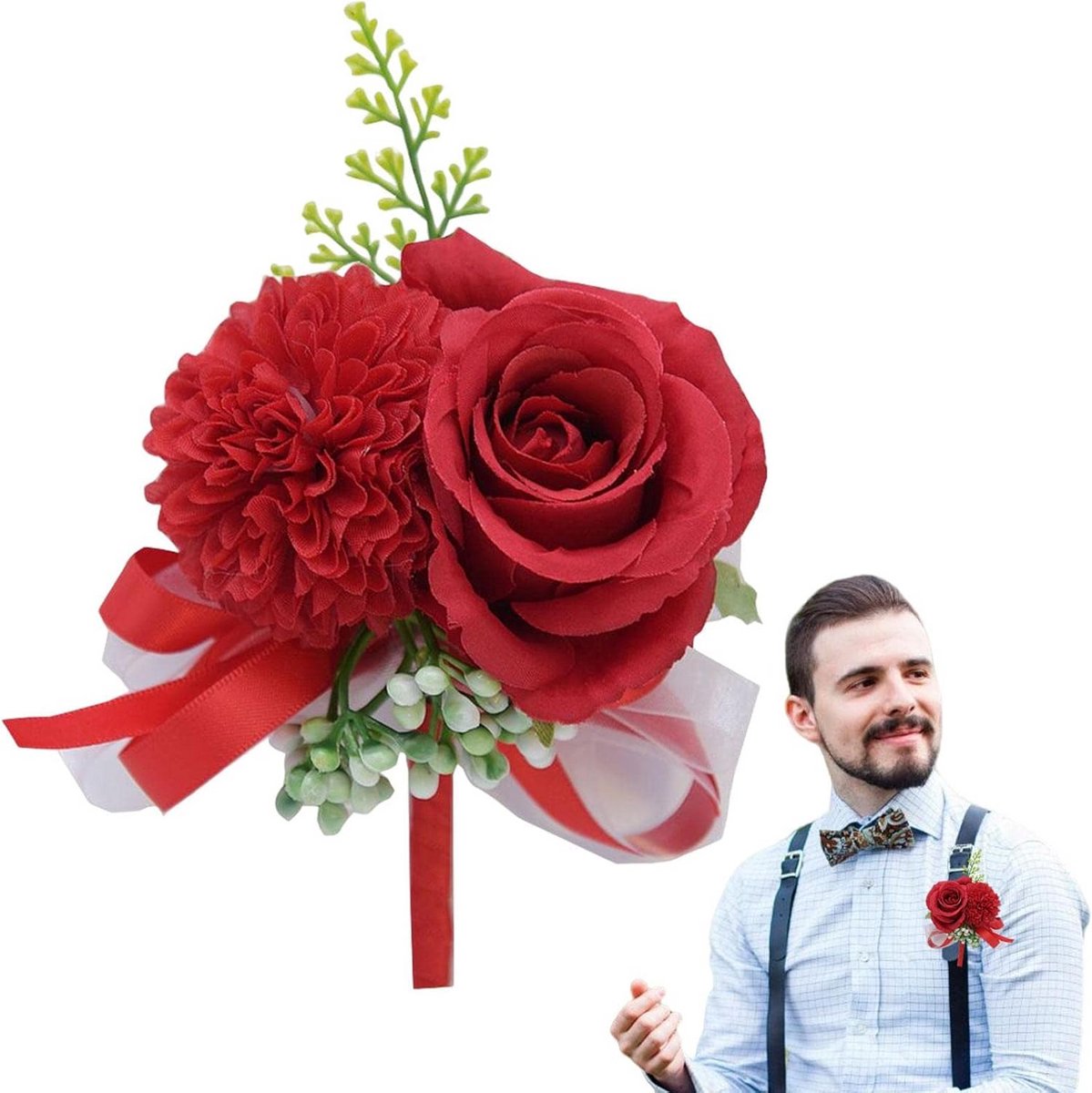 Luxe Boutonnière Bruiloftspeld voor Bruidegom, Getuige en Gasten | Kunstmatige Bloemen Reversspeld
