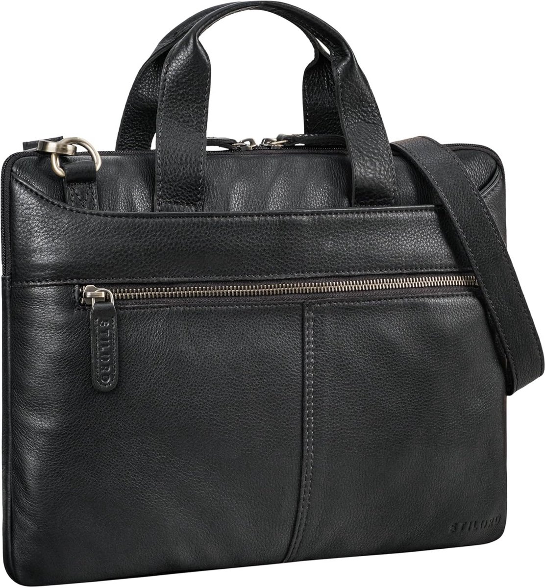 Vintage Leren Laptoptas 14 Inch Smal voor Dames en Heren, Aktetas met Schouderriem voor Werk en Zaken