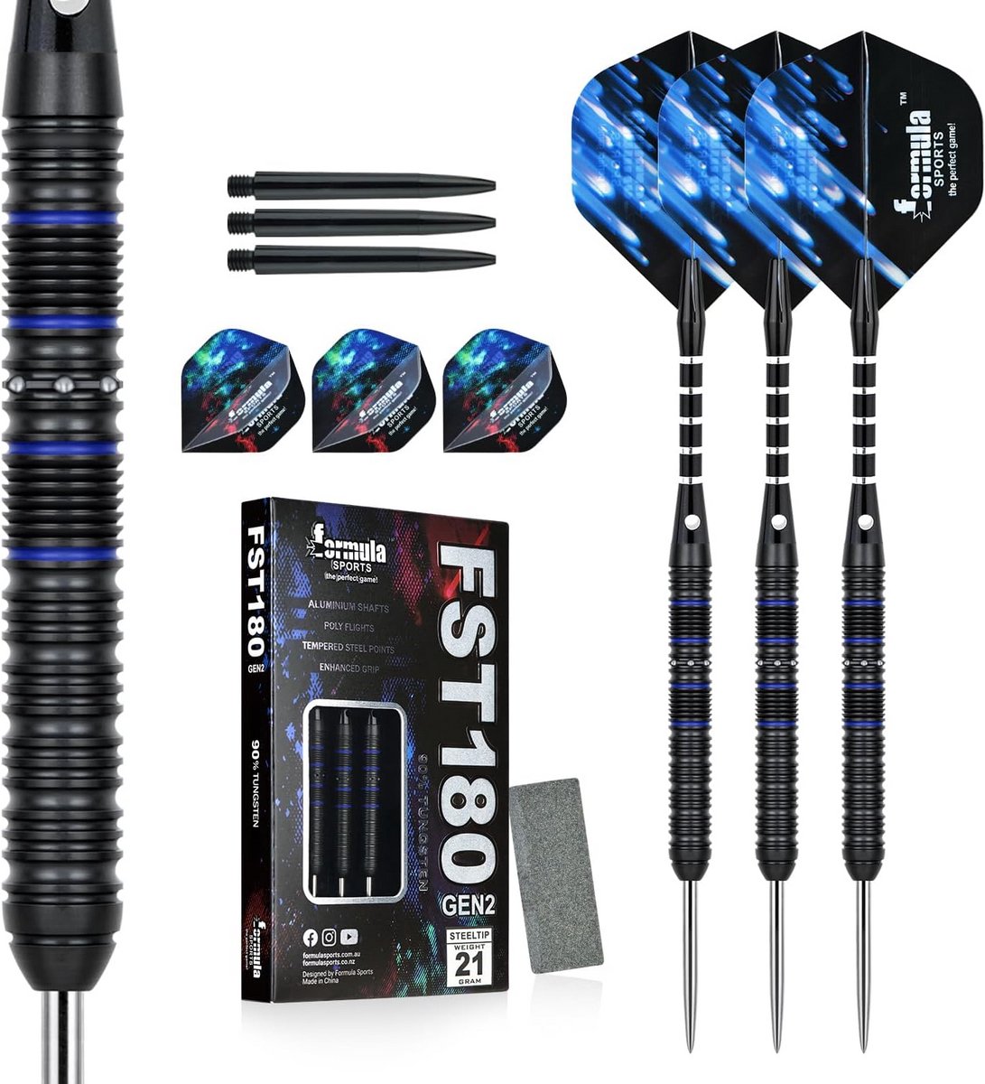 Professionele Stalen Tip Dartset 90% Tungsten - Complete Set met Flights, Assen en Puntenslijper