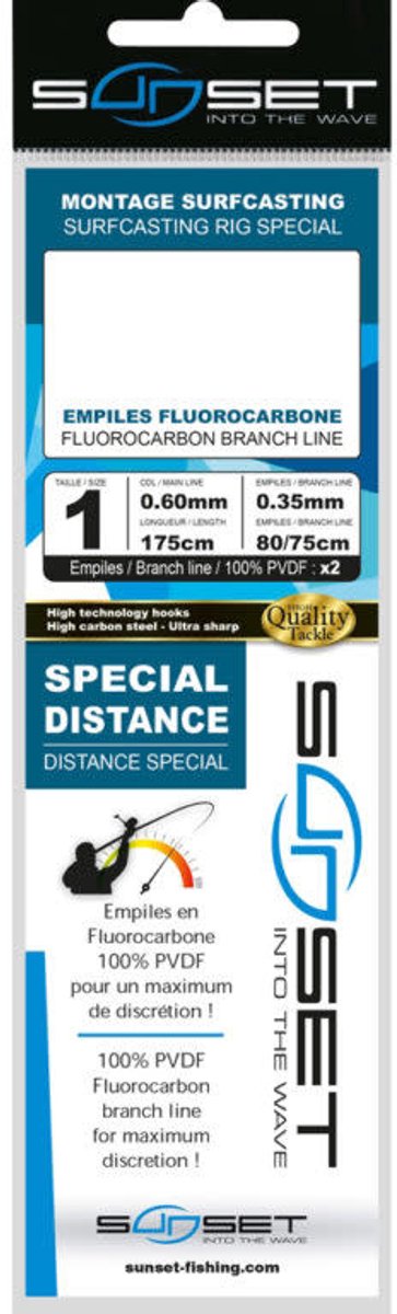 Sunset Surfcasting Rig Special Fluorocarbon Branch Line Distance Special - Maat : 145cm - haak 2 - 3 pcs van Sunset. — afbeelding 2
