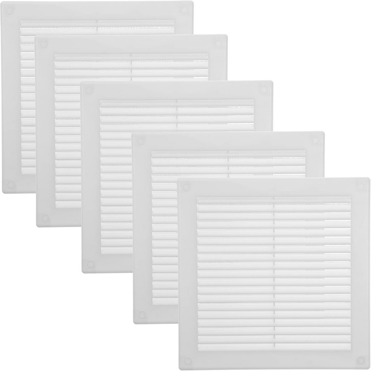 Set van 5 Vierkante Ventilatorroosters Wit Kunststof - Universele Luchtdoorlaat 11,4x11,4 cm