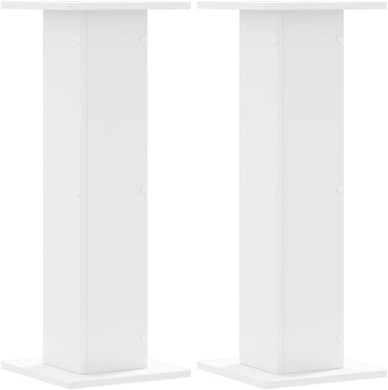 Set van 2 Houten Plantenstandaards Wit - Decoratieve Bloemenstandaard voor Binnen en Buiten