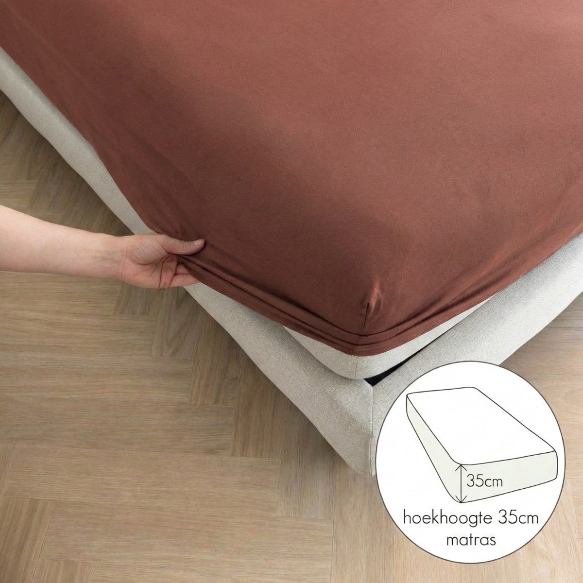 Kayori Simba Hoeslaken Bamboe - 180-200x200-220cm - Matrasdikte 35 cm - Ademend & Hypoallergeen - Brick
