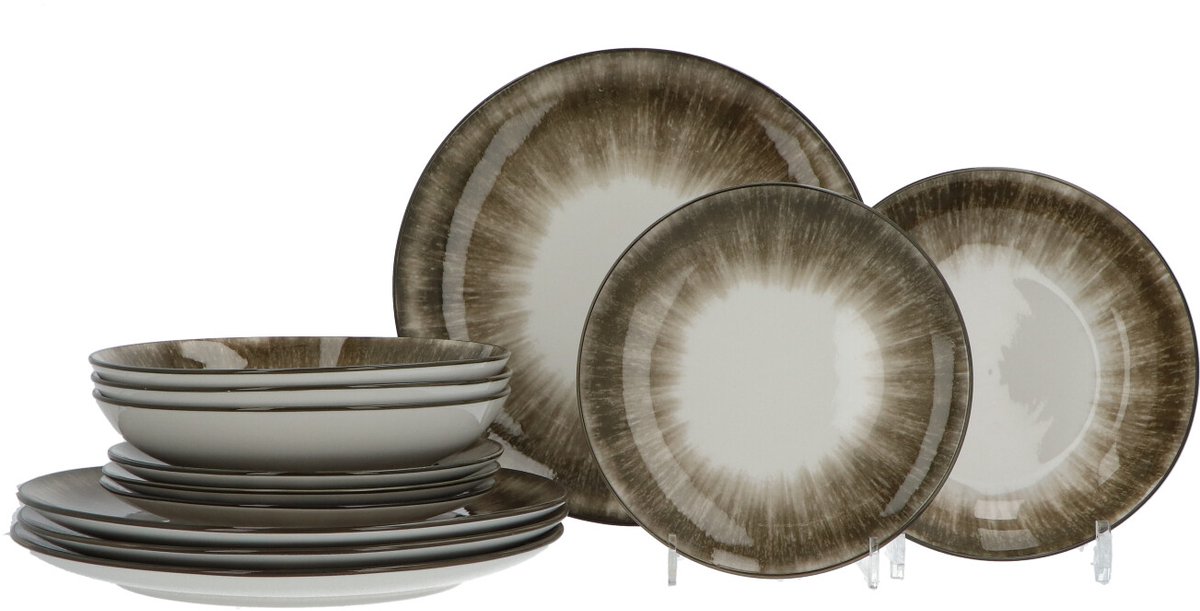 Luzzo® Sofi Serviesset 4 persoons 12-delig porselein - Bruin