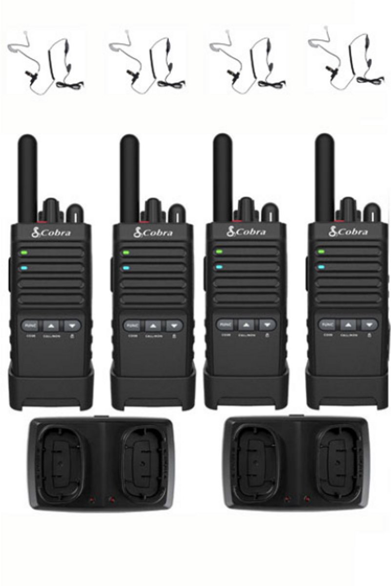 Set van 4 Cobra PX650 UHF PMR446 portofoons met beveiliging oortje