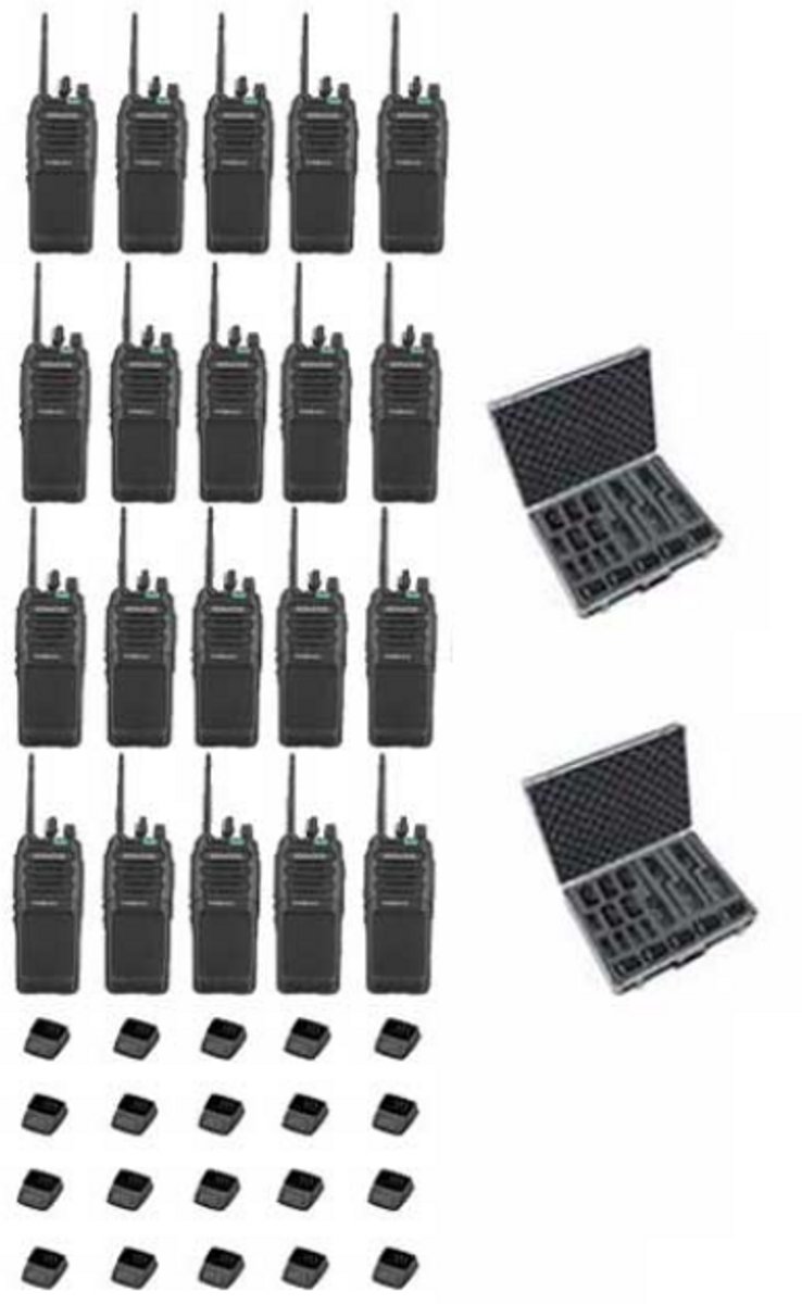 Set van 20 Kenwood TK-3701D IP55 Portofoon met tafellader en koffer