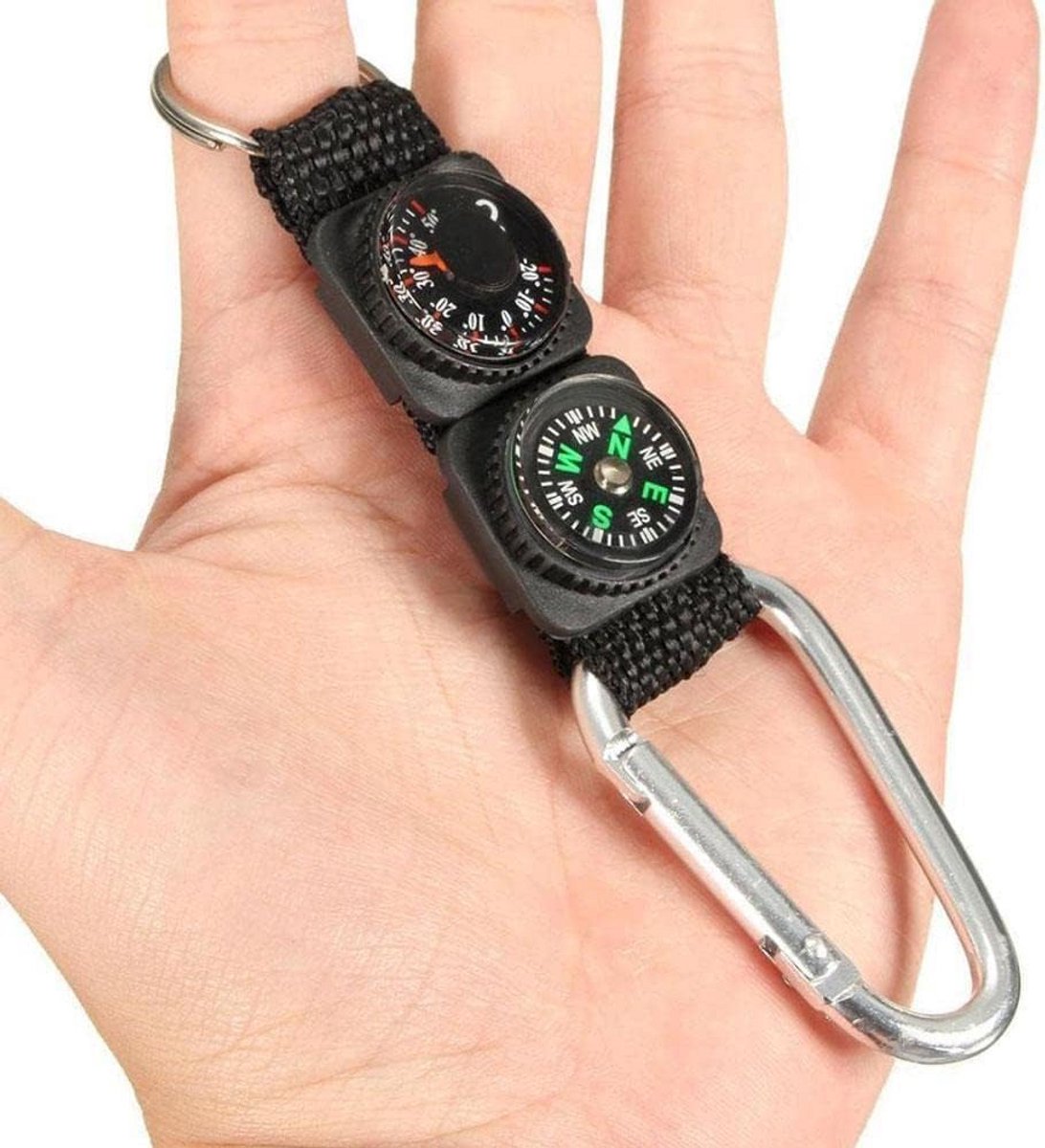 Multifunctionele Karabijnhaak Sleutelhanger met Kompas en Thermometer voor Outdoor Activiteiten
