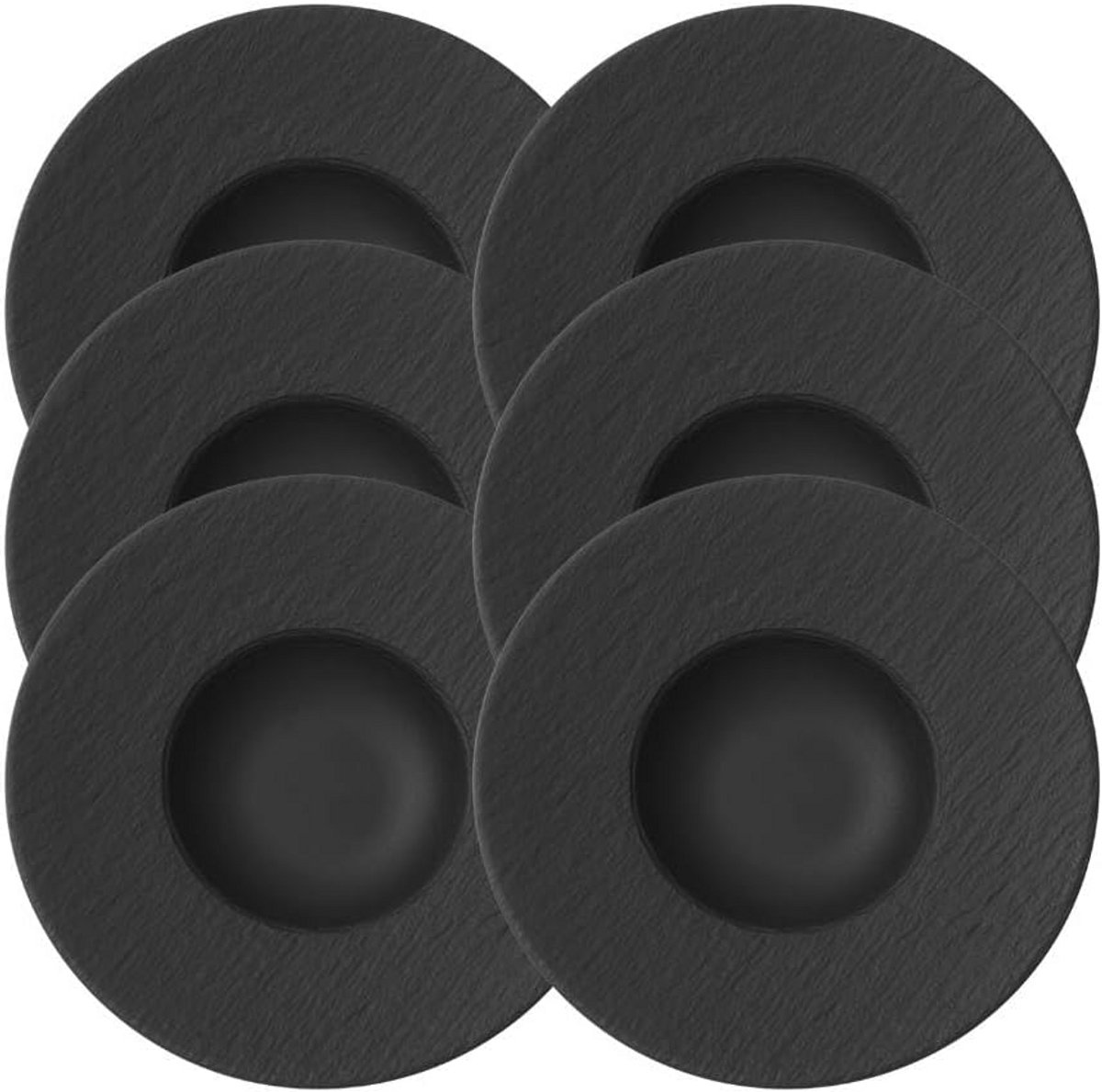 Set van 6 Pasta Borden in Leisteenlook, Premium Porselein