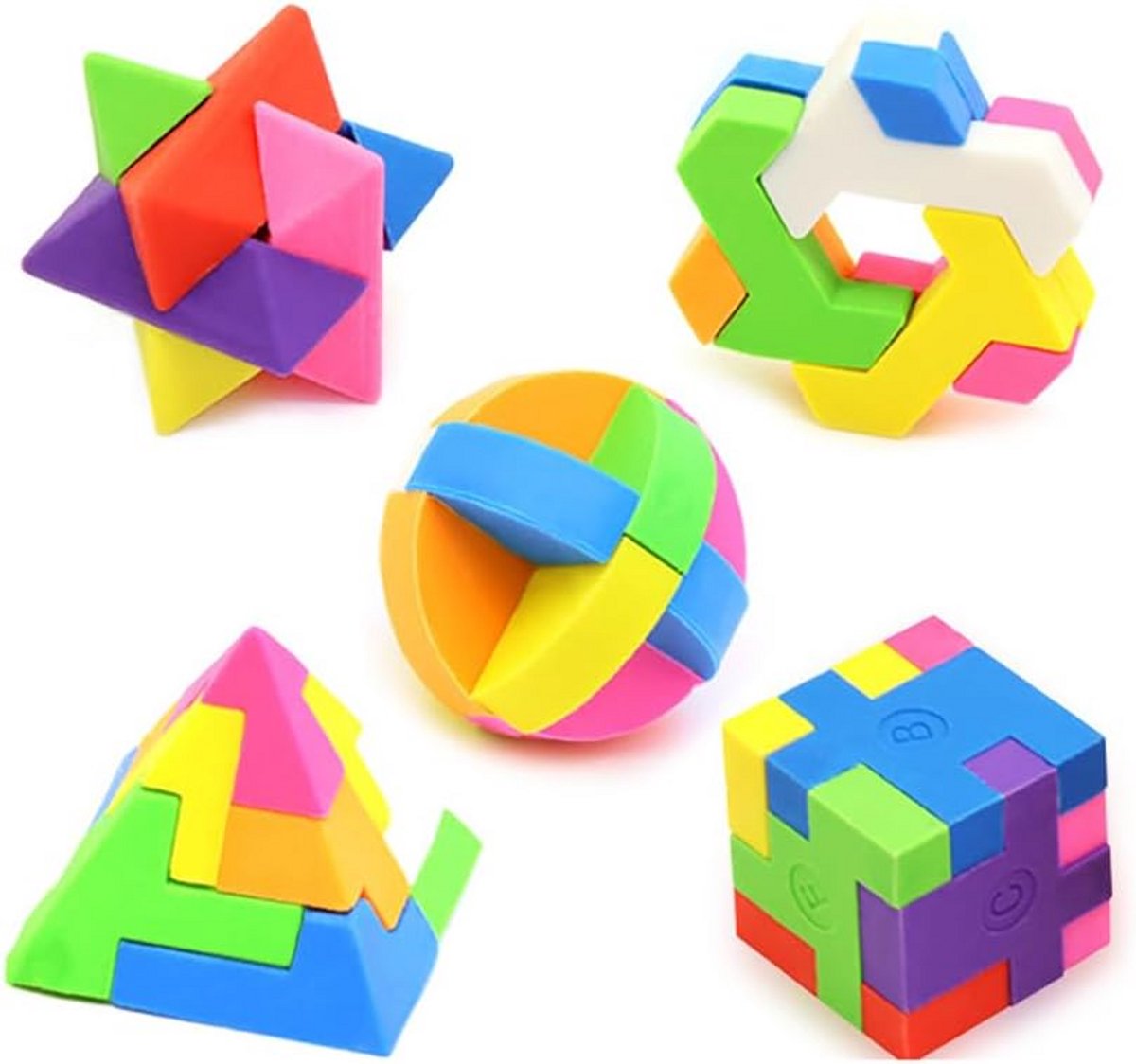 Set van 10 3D Puzzel Gummen in Regenboogkleuren voor Kinderen en Kantoor