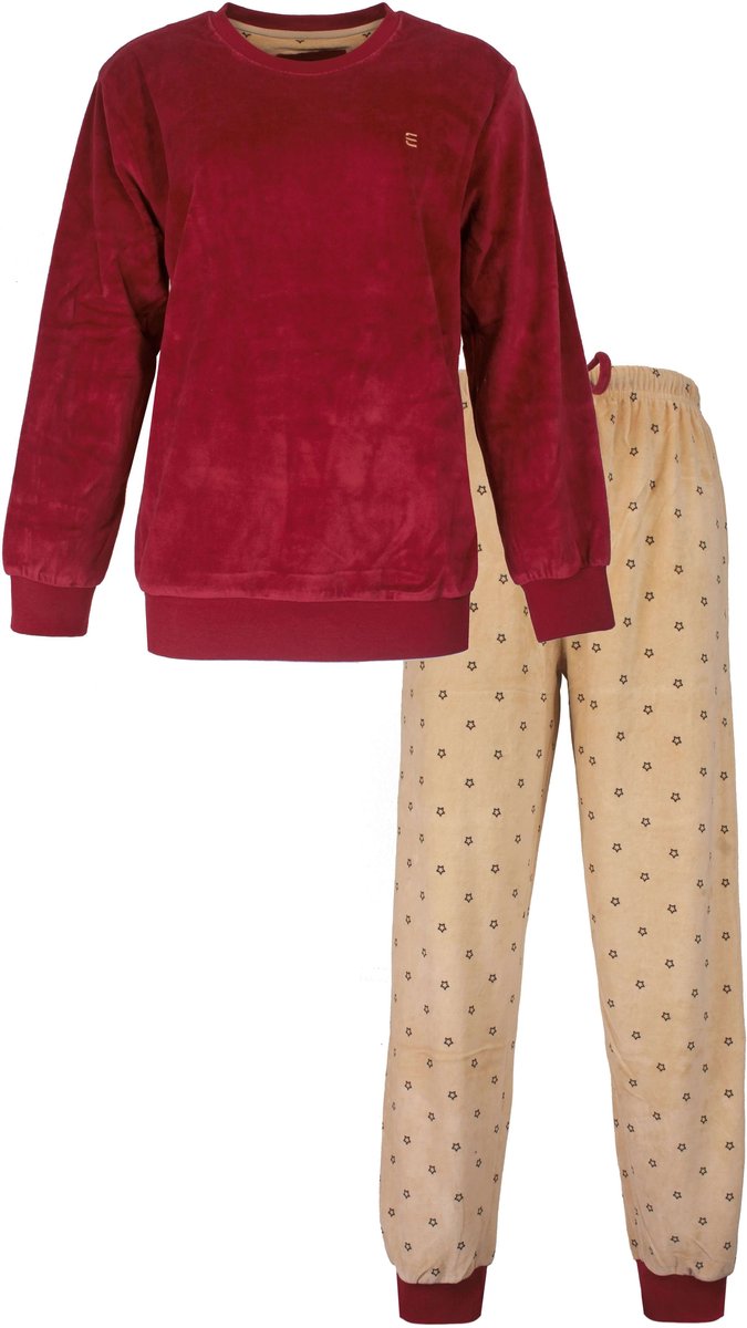 Irresistible Dames Pyjama - Lange Mouwen - Ronde Hals - Velours - Rood