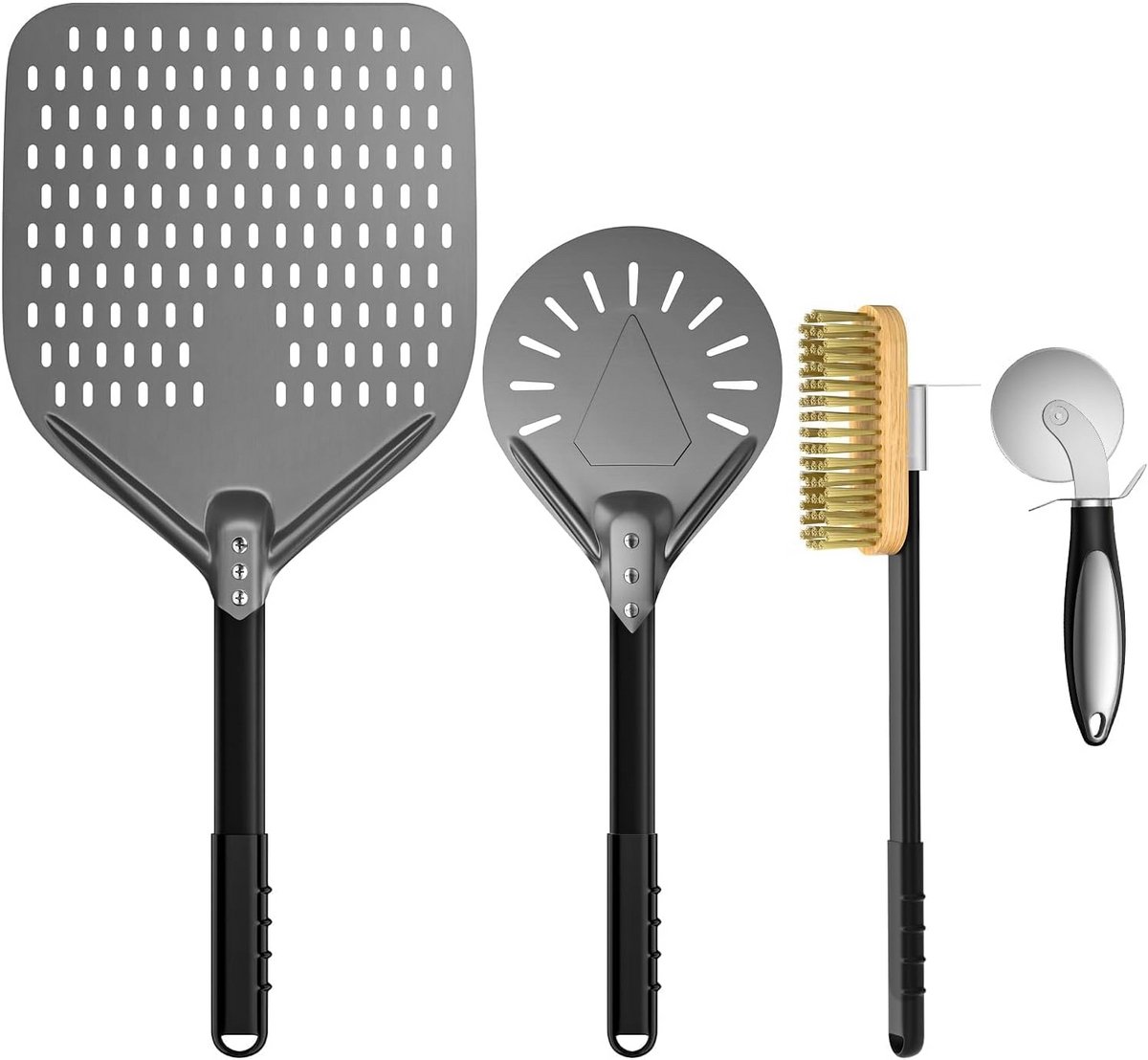 Complete Pizza Gereedschap Set: Geperforeerde Schep, Draaischep, Borstel en Snijwiel