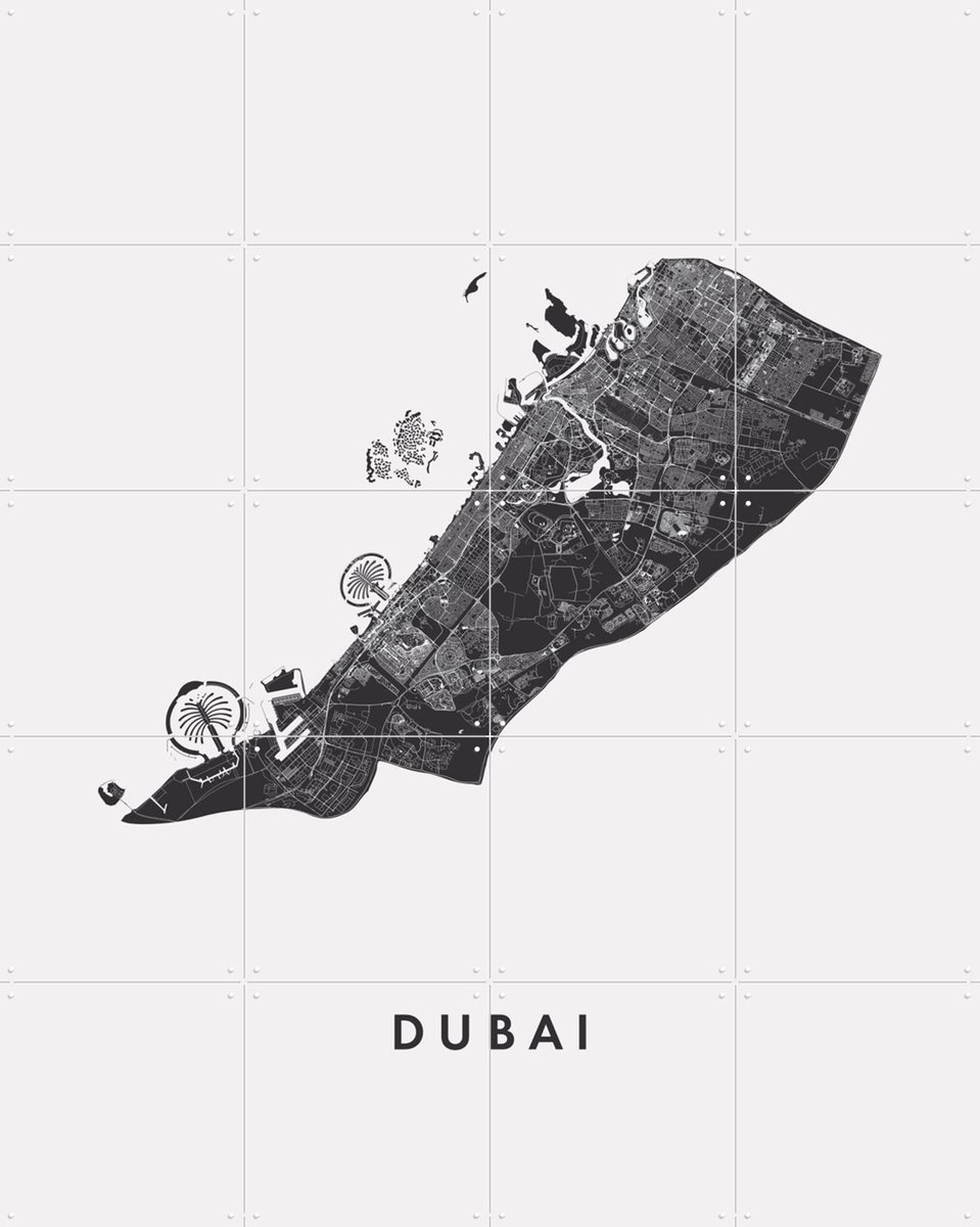 IXXI Dubai City Map, Kunst in Kaart - 80 x 100 cm - Gratis ophangtool - Grote wanddecoratie en posters - Minimalisme, Grafisch Ontwerp, Geometrische