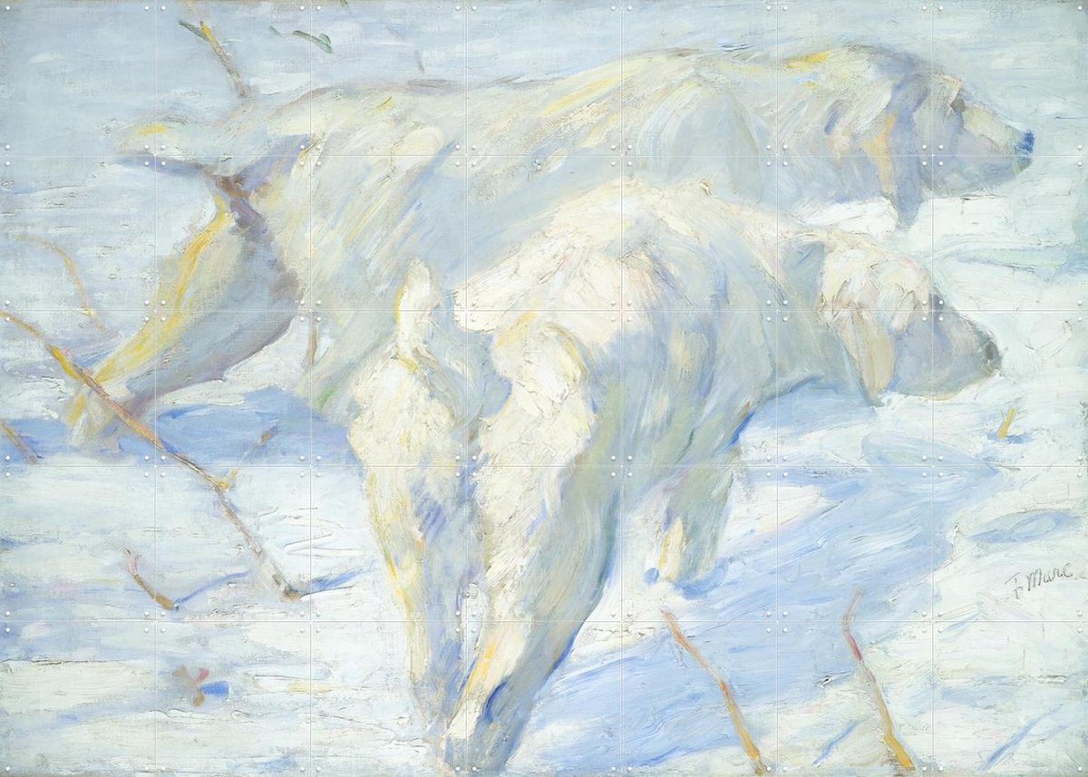 IXXI Siberian Dogs in the Snow 1909, Franz Marc & Bridgeman Images - 140 x 100 cm - Gratis ophangtool - Grote wanddecoratie en posters - Klassiek