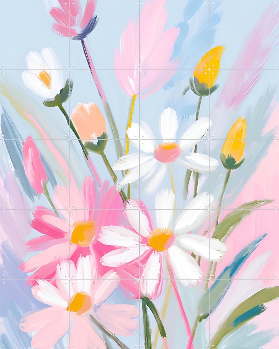 IXXI Vibrant Bouquet, Ohkimiko & Various - 80 x 100 cm - Gratis ophangtool - Grote wanddecoratie en posters - Kleurrijk, Kwaststreken, Illustraties