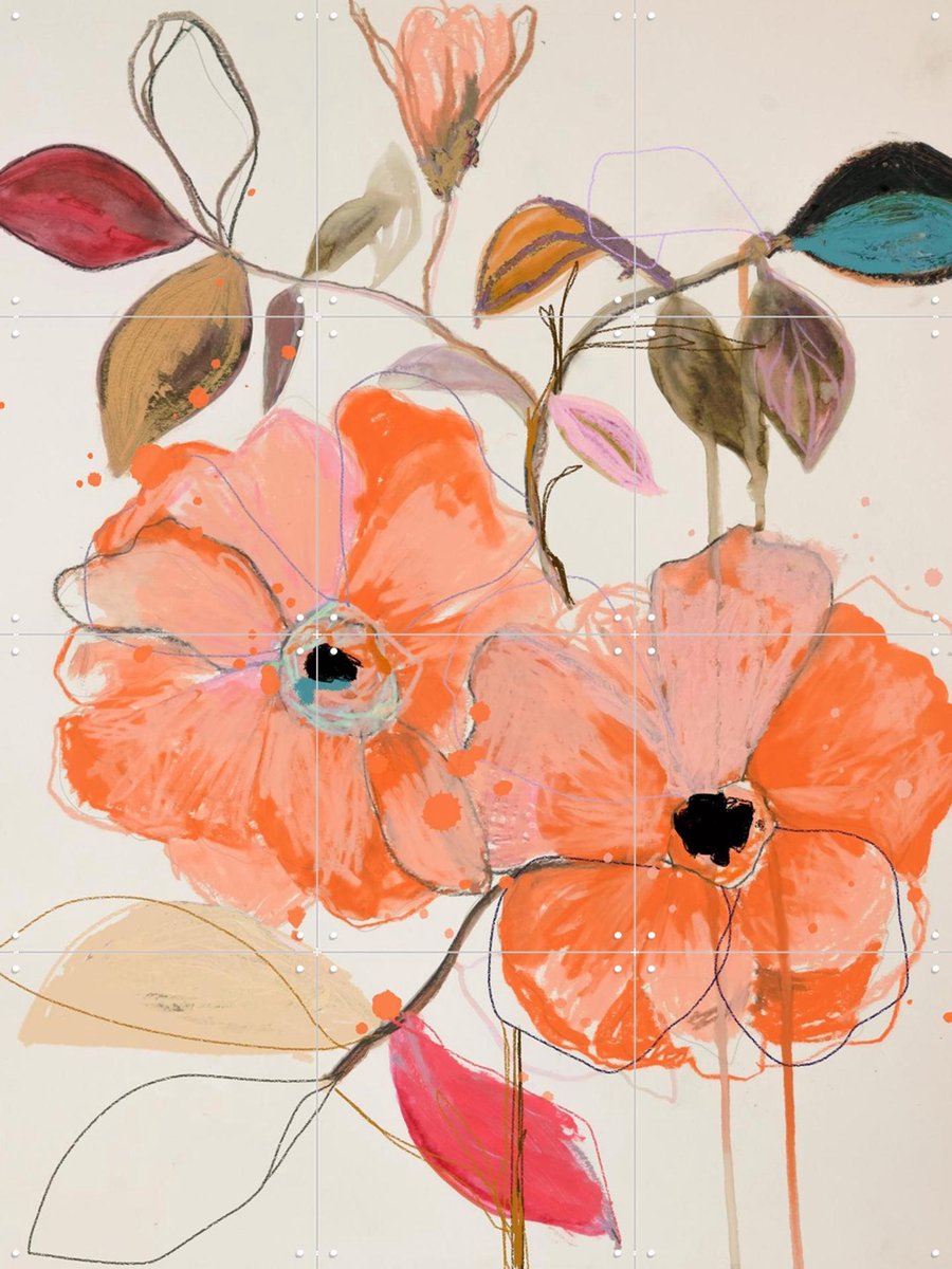IXXI Mandarin Lingers, Leigh Viner - 60 x 80 cm - Gratis ophangtool - Grote wanddecoratie en posters - Kleurrijk, Abstract, Botanisch, Bloemen