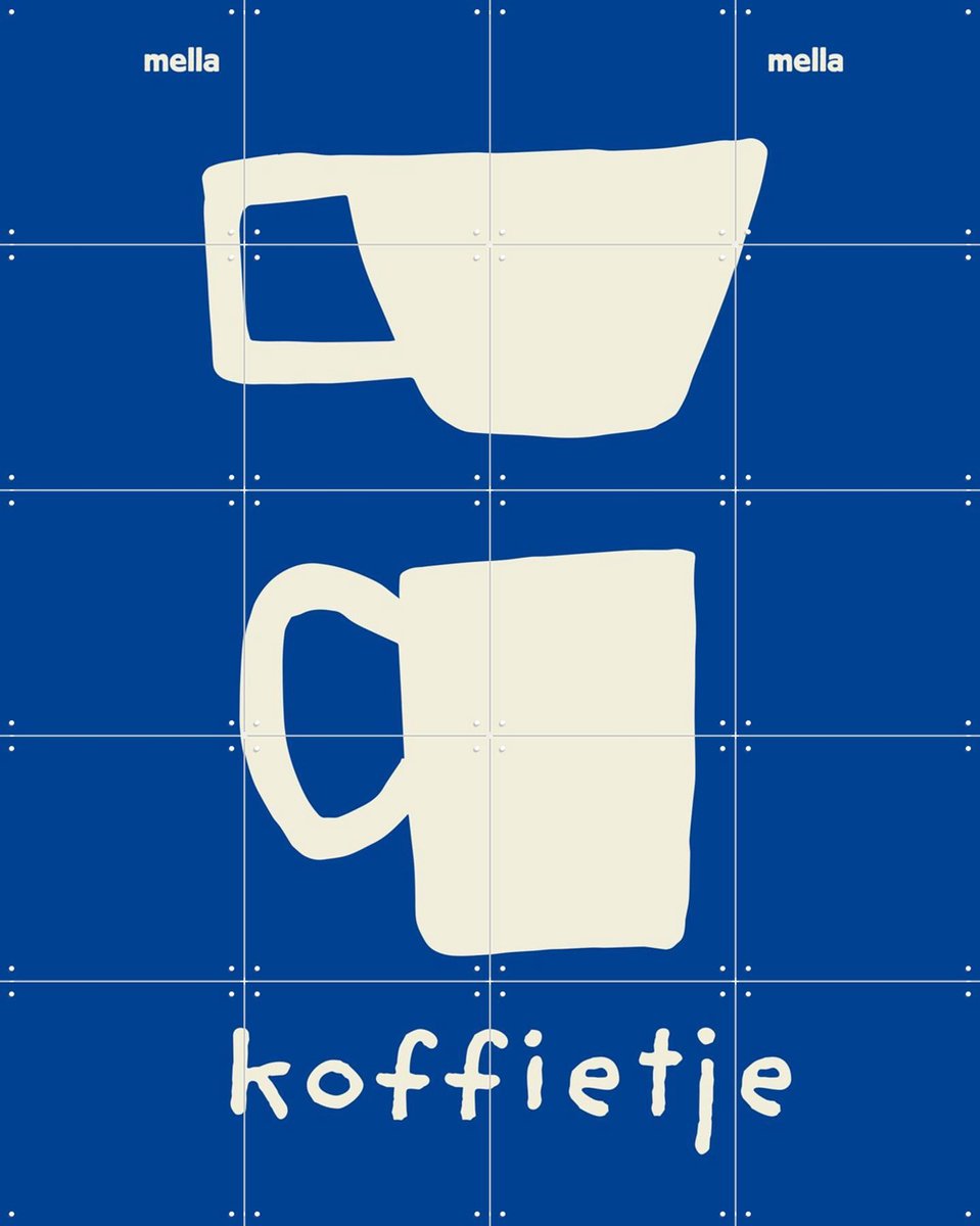IXXI Koffietje Blauw, Mella Mella - 80 x 100 cm - Gratis ophangtool - Grote wanddecoratie en posters - Speels, Minimalisme, Illustraties, Grafisch