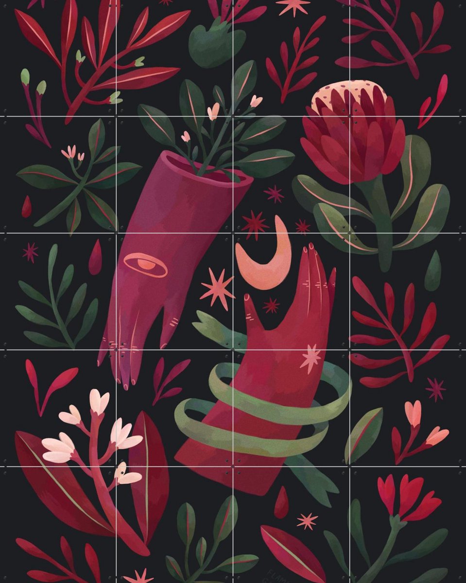 IXXI Midnight Blooming, Flaming Garden - 80 x 100 cm - Gratis ophangtool - Grote wanddecoratie en posters - Illustraties, Speels, Digitale Kunst