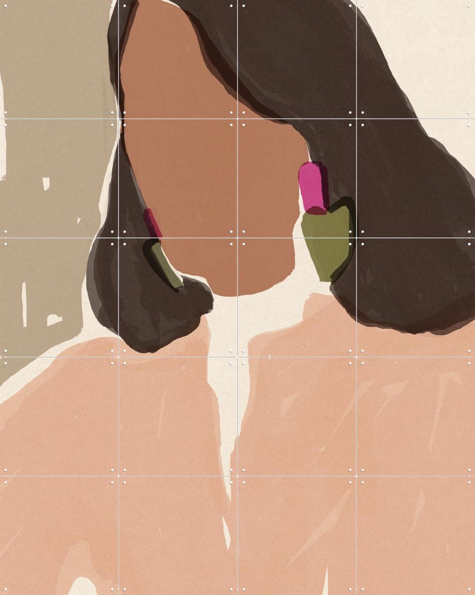 IXXI Bold Earrings, Sacrée Frangine - 80 x 100 cm - Gratis ophangtool - Grote wanddecoratie en posters - Illustraties, Minimalisme, Woonkamer