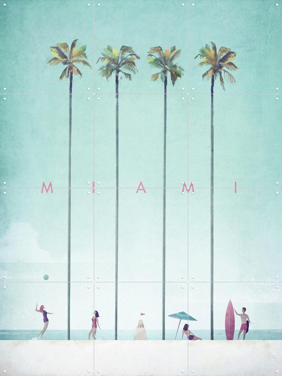 IXXI Miami, Henry Rivers - 60 x 80 cm - Gratis ophangtool - Grote wanddecoratie en posters - Typografie, Vintage, Illustraties, Minimalisme