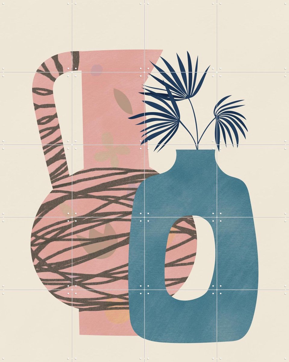 IXXI Still life with blue and pink vase, Little Dean & Various - 80 x 100 cm - Gratis ophangtool - Grote wanddecoratie en posters - Illustraties