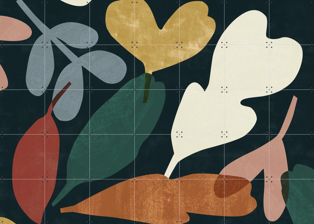 IXXI Little Leaves dark, Lotte Dirks - 140 x 100 cm - Gratis ophangtool - Grote wanddecoratie en posters - Illustraties, Natuur, Botanisch, Planten