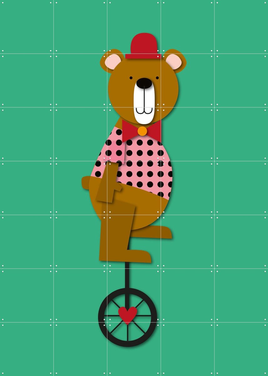 IXXI Circus Bear, Jetske Kox - 100 x 140 cm - Gratis ophangtool - Grote wanddecoratie en posters - Speels, Cartoonesk, Kleurrijk, Illustraties
