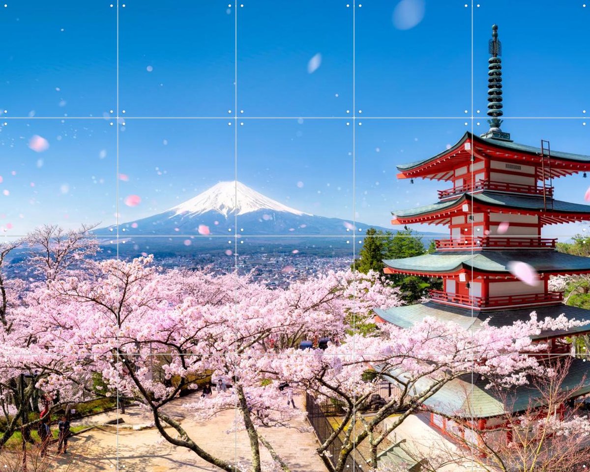 IXXI Chureito Pagoda - Japan, Jan Becke - 100 x 80 cm - Gratis ophangtool - Grote wanddecoratie en posters - Fotografie, Kleurrijk, Bergen, Natuur
