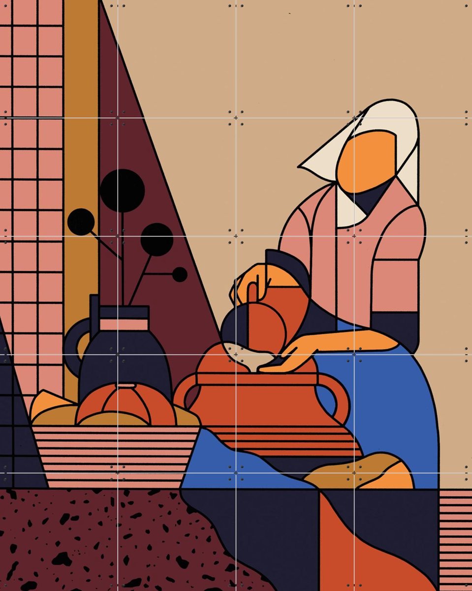 IXXI Het Melkmeisje, ZenkOne & Rijksmuseum 2.0 - 80 x 100 cm - Gratis ophangtool - Grote wanddecoratie en posters - Grafisch Ontwerp, Geometrische