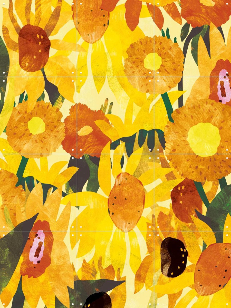 IXXI Sunflowers Pattern, Lotte Dirks & Van Gogh 21st Century - 60 x 80 cm - Gratis ophangtool - Grote wanddecoratie en posters - Illustraties