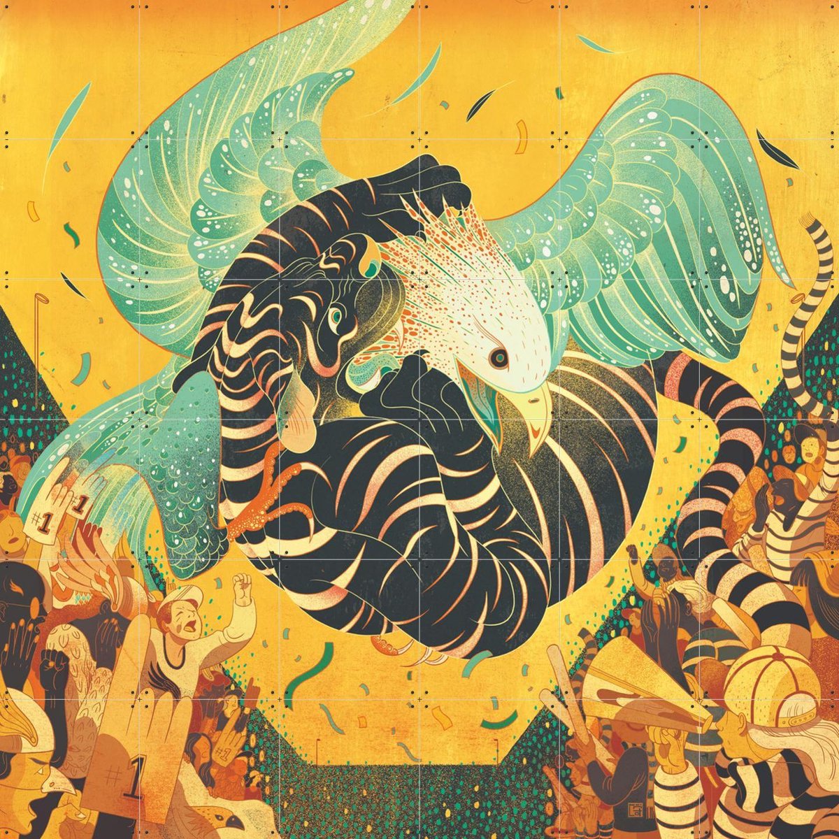 IXXI Fans, Victo Ngai - 120 x 120 cm - Gratis ophangtool - Grote wanddecoratie en posters - Grafisch Ontwerp, Winter
