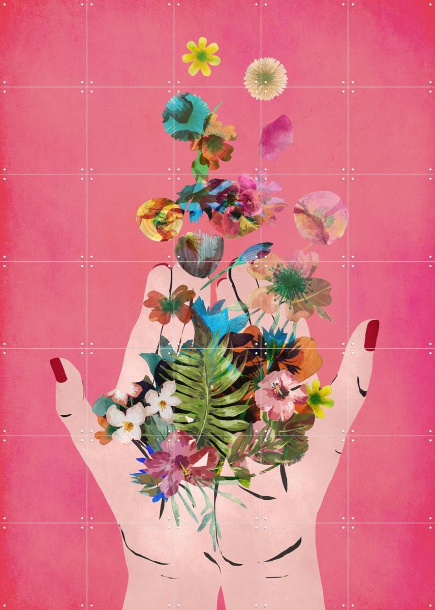 IXXI Frida's Hand's (Pink Version), Treechild & Various - 100 x 140 cm - Gratis ophangtool - Grote wanddecoratie en posters - Illustraties, Digitale
