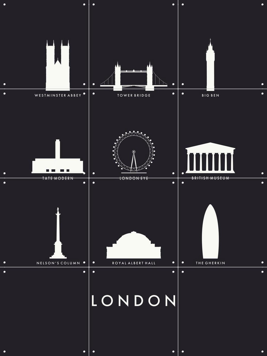 IXXI London Architecture black, Kunst in Kaart - 60 x 80 cm - Gratis ophangtool - Grote wanddecoratie en posters - Minimalisme, Illustraties, Grafisch