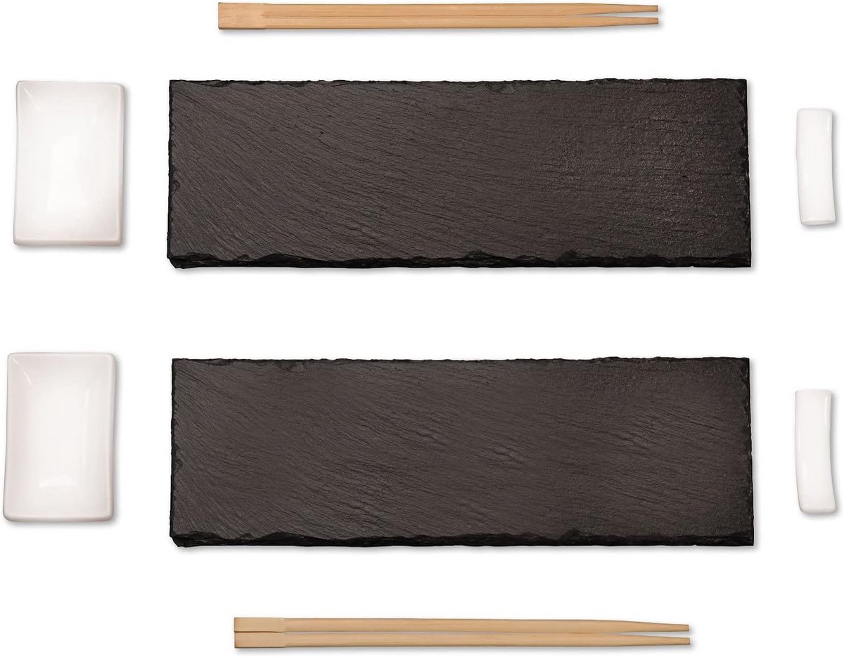 Sushi Set voor 2 Personen van Leisteen met Dipschalen en Eetstokjes