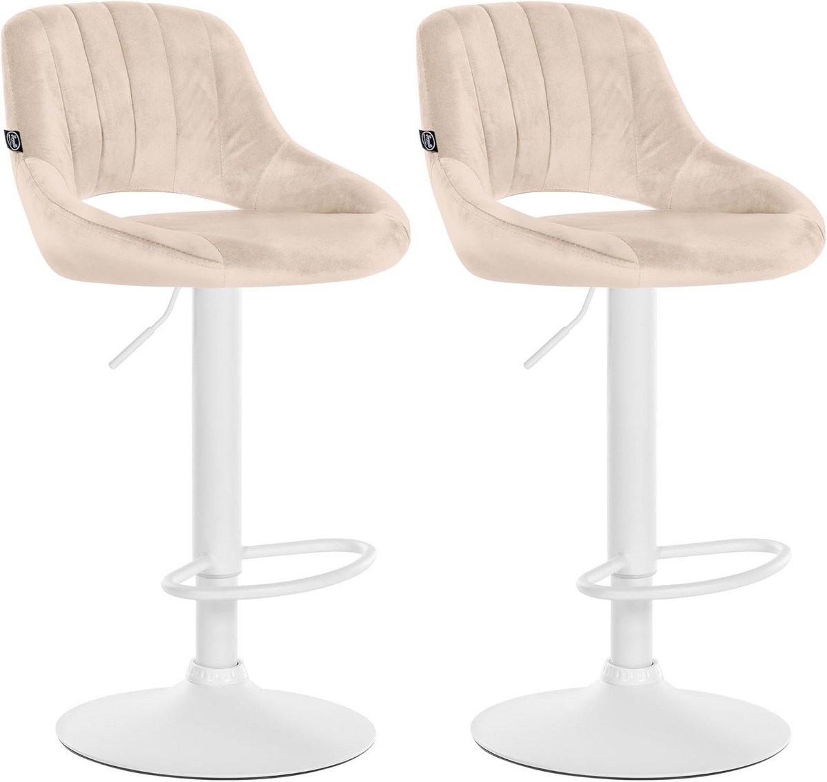 Set van 2 Moderne Barstoelen met Fluweel Bekleding en Rugleuning, In Hoogte Verstelbaar