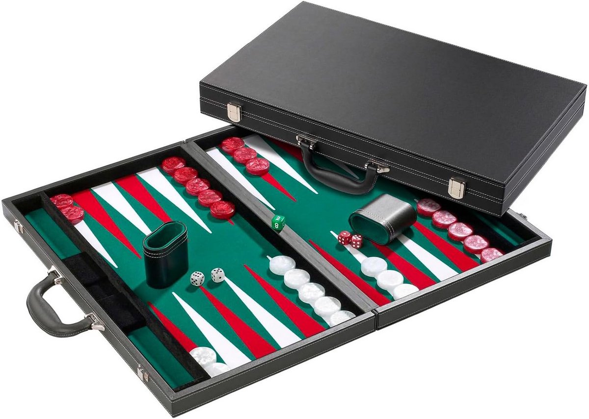 Backgammon Set Groen Deluxe Reisformaat 54x32cm Inclusief Accessoires